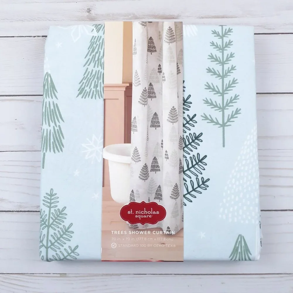 Fabric Shower Curtain Winter Trees Snowflakes 70x70 Christmas